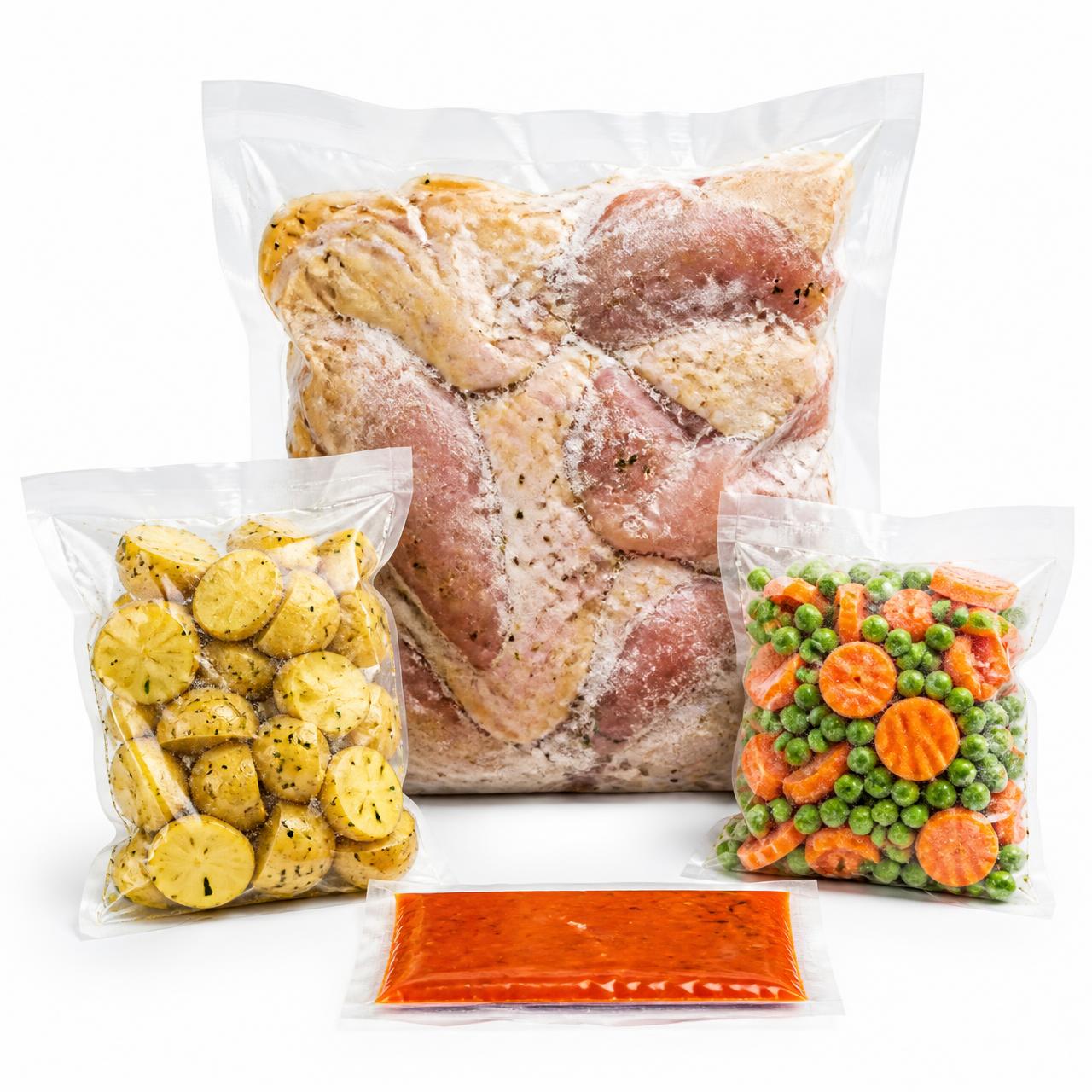 Paquete Casilisto con pollo, verduras y aderezo en empaques al vacío